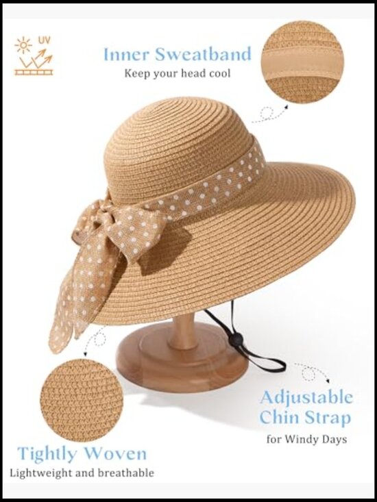 Wide Brim Straw Sun Hat Packable Floppy Beach Derby UPF 50+ Protection main image 4